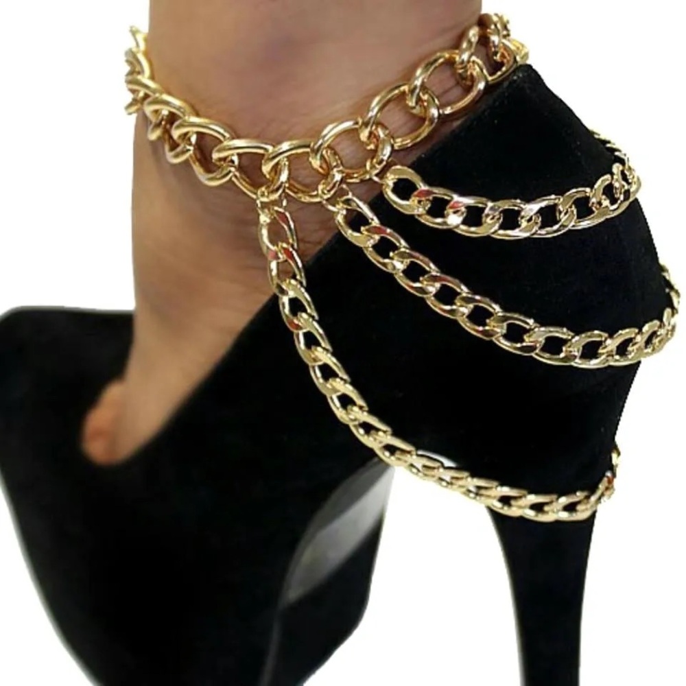 Super Sexy Chain Links Yellow Gold Dangle Drop Anklet Ankle statement Bracelet - Picture 2 of 2